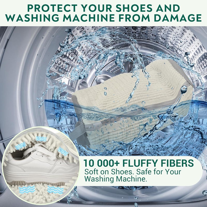 Recrantia Shoe Washing Machine Bag - Set of 2 Shoe Washing Bags, 360° Deep Clean Shoes Laundry Bag, Reusable Shoe Bag for Washing Machine, Sneaker washing machine bags, White - Image 3